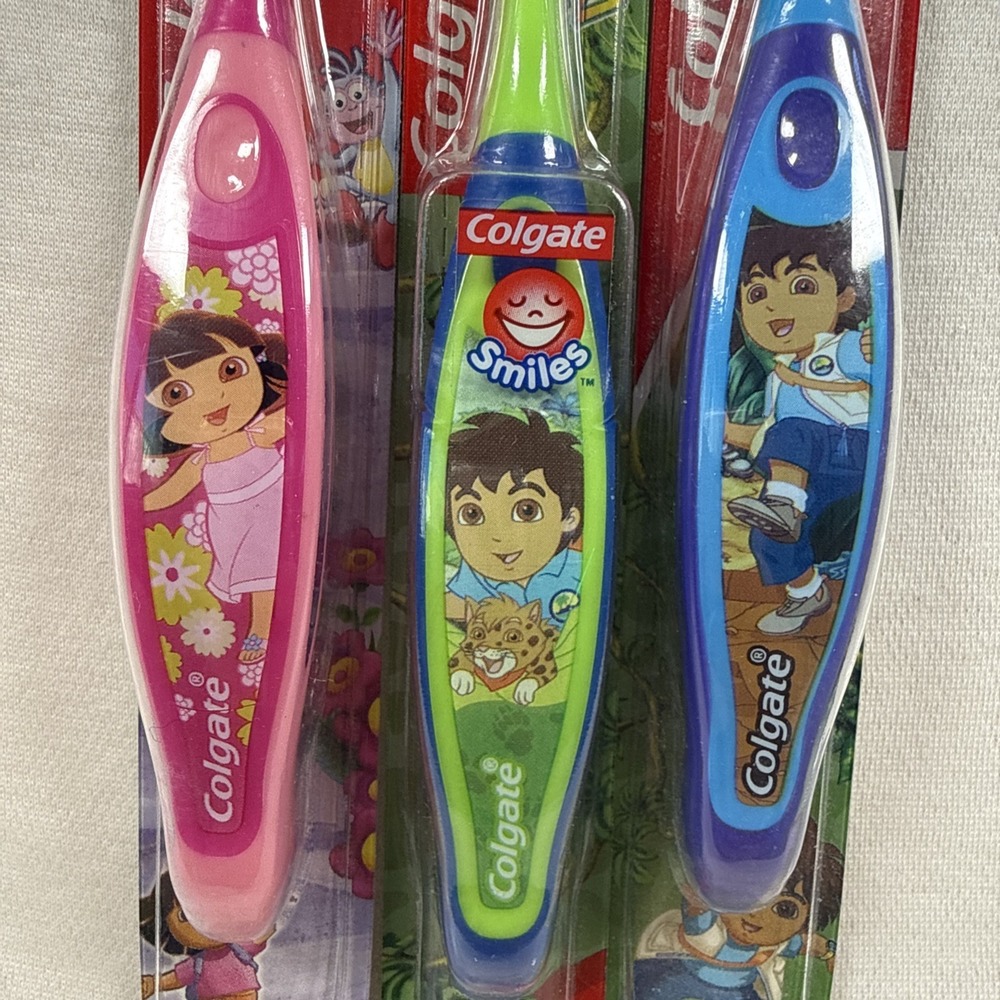 3 Colgate Kids Toddler Toothbrush Ages 2+ Dora & Go Diego Go Extra Soft RARE NOS